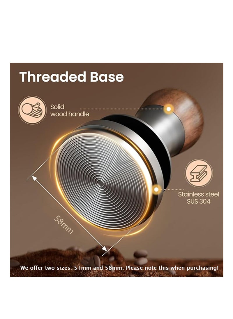 EZSOZO 58mm Italian Espresso Coffee Tamper and Distributor set， Four-Paddle Walnut Wood Self-Gravity Automatic Adjustment，Calibrated Tamper (30 lbs)，Professional Threaded Base - Image 4